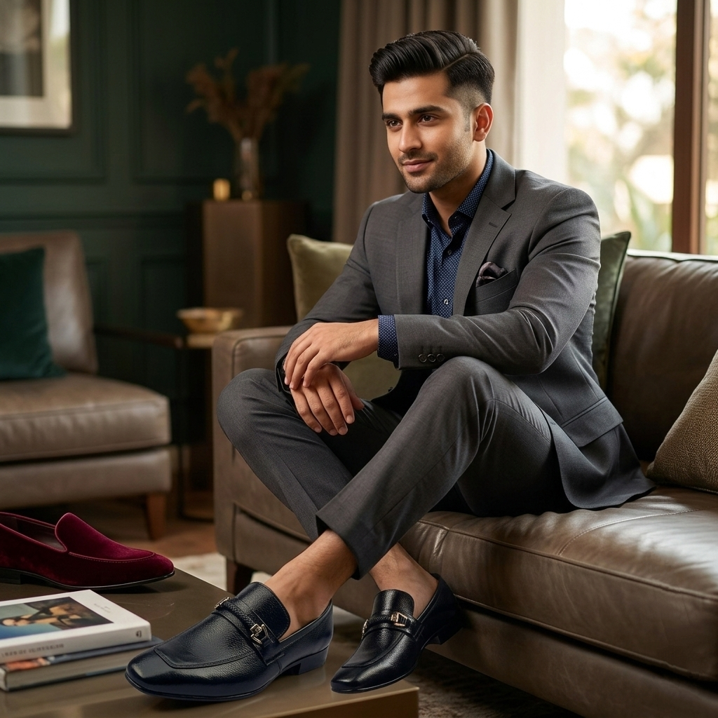 Men’s Black Plain Leather Loafers – Classic Slip-On Formal Shoes for Business & Casual Wear